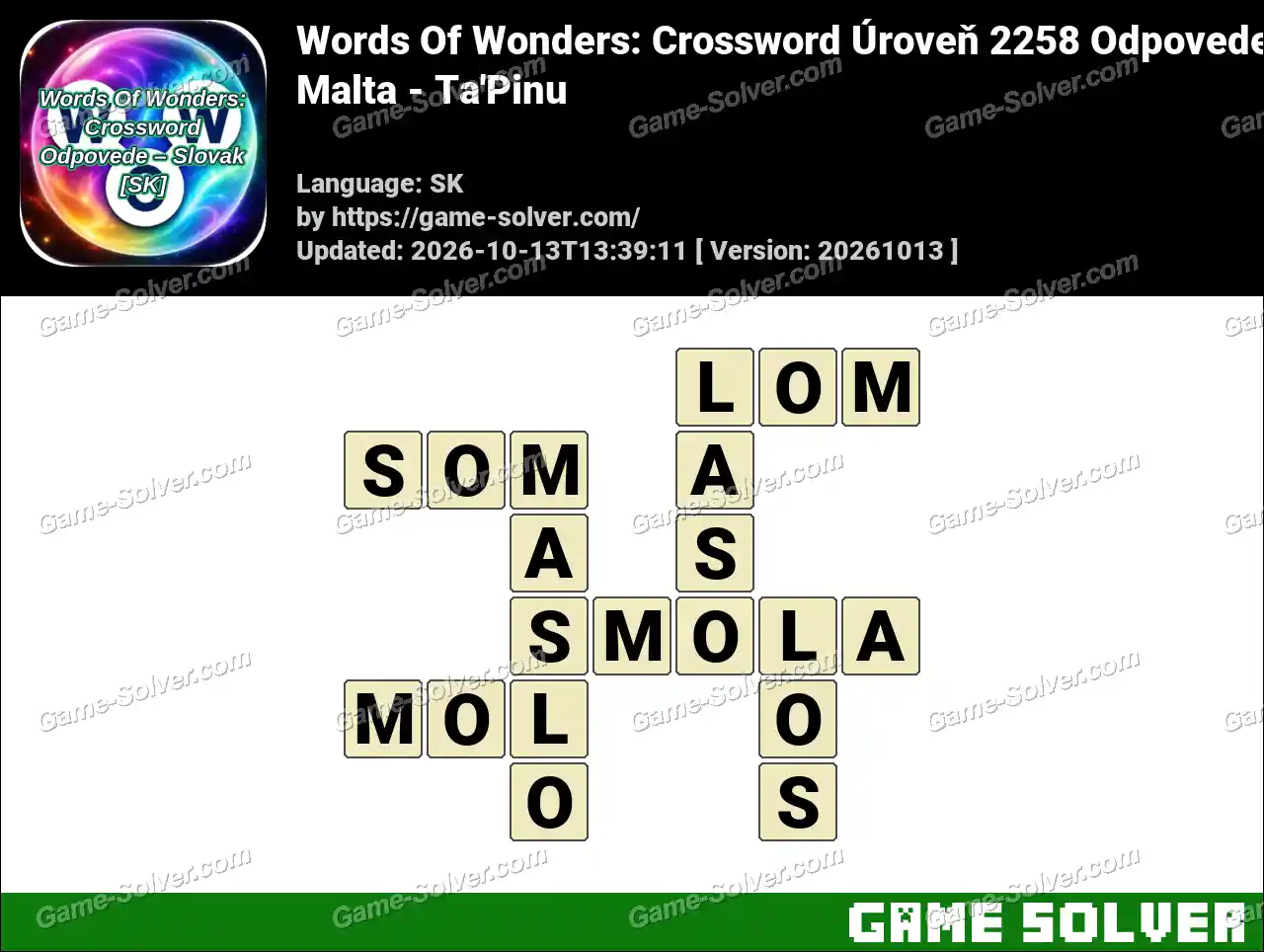 Words Of Wonders: Crossword Úroveň 2258 Odpovede – Malta – Ta’Pinu